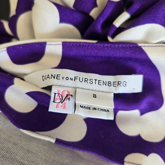 Diane von Furstenberg Reina Long Sleeve Dress Silk Purple Scroll Print Women 8 - Picture 9 of 12